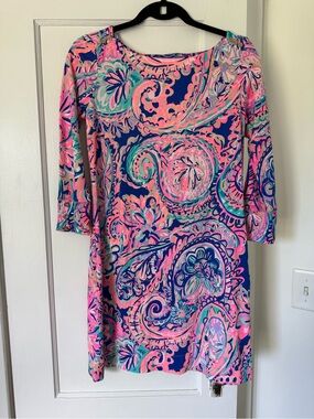 Lilly Pulitzer Sophie UPF50 Blue Currant Drop me a Lime Jersey Tunic Dress